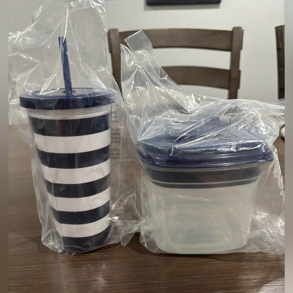 Navy Striped Tumbler and Food Storage Set